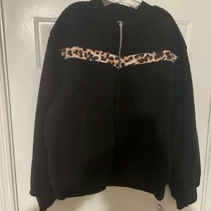 Zyia Active Womens Black Long Sleeve Leopard Flying V Fleece Jacket Size 3XL - Picture 1 of 10
