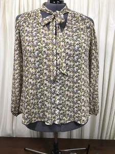 Blumendruck Sekretär Bluse Knopfleiste Schleife Ausschnitt Langarm Größe XXL - Bild 1 von 11
