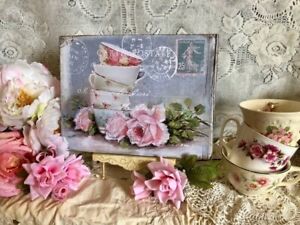 Tea Cups, Shabby Cottage Chic, Handcrafted Sign / Plaque