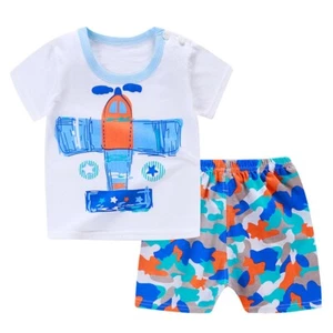 Boys Toddler White Multi Plane Print T-shirt & Matching Elasticated Waist Shorts - Picture 1 of 3