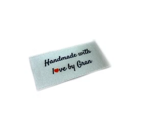 Handmade with love by Gran labels tags - Sew In White Ribbon - 25x40mm Flat - Picture 1 of 1