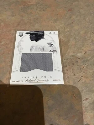 2013 National Treasures Yasiel Puig Rookie Jumbo Jersey #58/99 Rookie Card Rare - Image 1 of 2