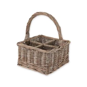 Grey Wash Square Willow Handled Wicker Cutlery Condiment Holder Basket - Picture 1 of 10