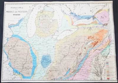1843 James Hall Large Antique Geological Map of the American States, Great Lakes - Image 1 of 4
