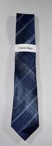 Calvin Klein Men's Polyester/Silk Tie Zayden Plaid Pattern Color: Navy/Blue NEW! - Picture 1 of 4