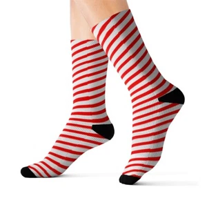 Charisma Girls Candy Cane Red on White  Sublimation Socks - Picture 1 of 13