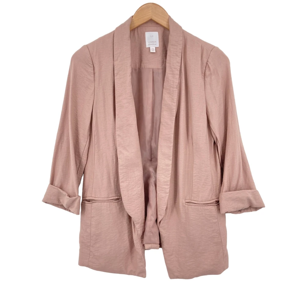 Chaqueta Blazer LC Lauren Conrad Mujer XS Rosa Rayón Manga 3/4 Bolsillos Frente Abierto Foto 1 de 4