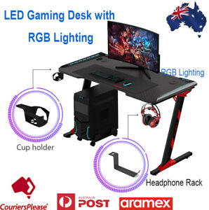Gaming Desk Computer Desk Office Desk Home Desk with LED Lights RGB Lighting