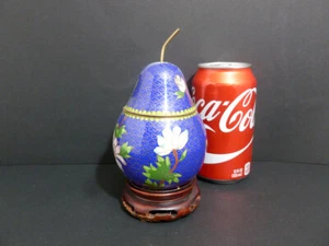 VASE CLOISONNE VTG CHINESE EXPORT RAW PEAR (BLUE / MULTI ) LOTUS GLAZE RIM 8012 - Picture 1 of 6