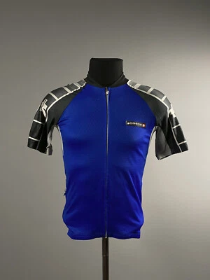 Camiseta de ciclismo vintage Assos masculina azul preta com zíper completo tamanho P - Imagem 1 de 4