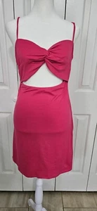 Good Luck Gem Juniors' knotted bust cut out front Pink Strappy V-Neck Dress Sz.M - Picture 1 of 8