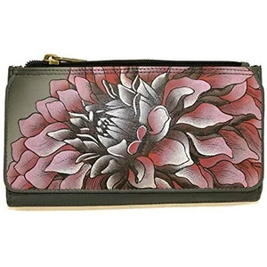 Anuschka Leder Organizer Clutch Geldbörse handbemalt (verträumte Dahlien - rosa) - Bild 1 von 1