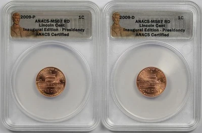 2009-P-D Lincoln Cent 1C ANACS MS 67 RD Inaugural Edition Presidency (2 coins) - Image 1 of 2