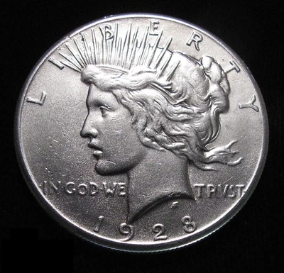 1928 US Peace Silver Dollar $1 AU +