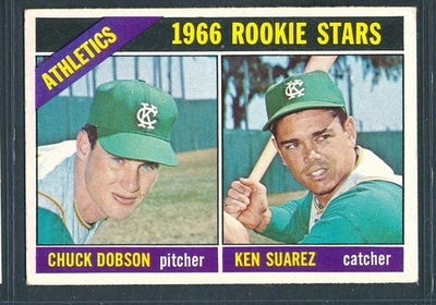 1966 Topps #588 ATHLETICS ROOKIE STARS Dobson/Suarez RC, High # SP ~ EX to EX+ - Image 1 of 2