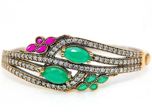 Armband Osmanisches Empire Stil 6 kt behandelter Rubin & Topas 925 Sterlingsilber   - Bild 1 von 3