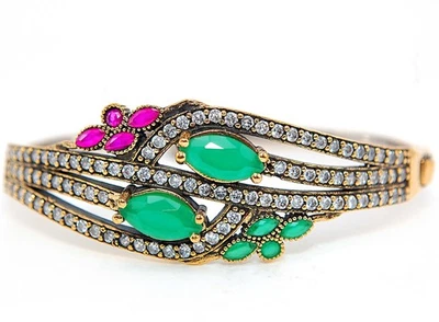 Ottoman Empire Style 6CT Treated Ruby & Topaz 925 Sterling Silver Bracelet   - Image 1 of 3