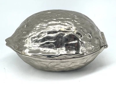 Vintage Walnut Shaped Nut Cracker Silver Tone Metal Hinged - Nutcracker - Image 1 of 3