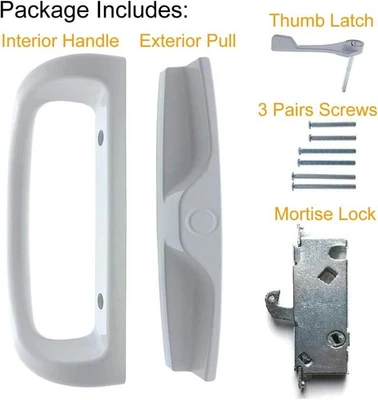Patio Door Handle Set + Mortise Lock 45°, Fits Standard 3 15/16” Slots, White - Image 1 of 4
