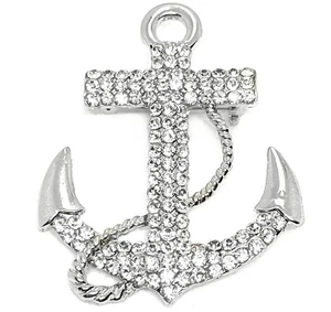 Brosche Anstecknadel Anker silberfarben mit klarem Strass 6,5cm - Bild 1 von 2