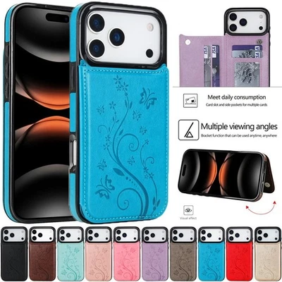 For iPhone 17 16e 15 14 13 12 Pro Max Plus Leather Wallet Card Flip Case Cover - Image 1 of 4