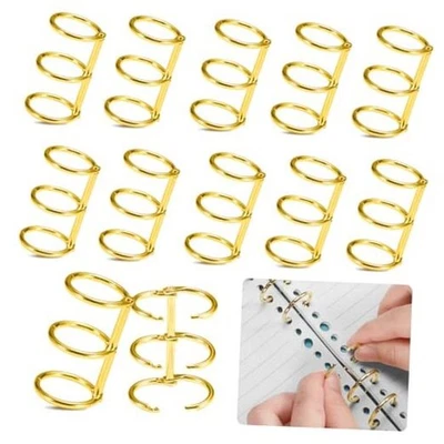 Paquete de 10 anillos de metal de 3 anillos encuadernadores de hojas sueltas anillos de libro, oro interior de 20 mm Foto 1 de 4