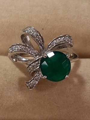 Natural Adventurine 8mm y circonitas circonitas simuladas, placa de plata de ley 925 de 14KWG, talla 7 Foto 1 de 4