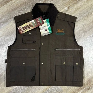 NWT Down Under Saddle Supply Oilskin Vest Men's Small Brown Utility Pockets - Picture 1 of 14