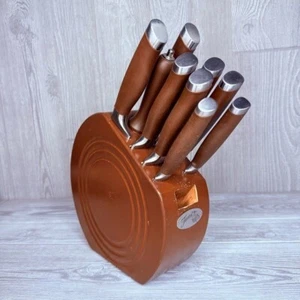 Vintage Rare fiesta wear cutlery knife set brown wooden knife block 10 piece - Picture 1 of 15
