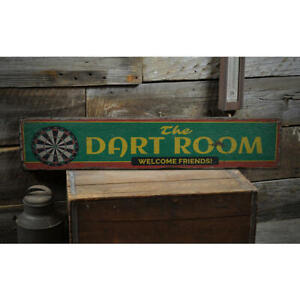 The Dart Room Vintage Distressed Sign, Personalized Wood Sign