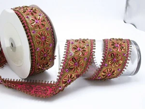 Beaded Indian Floral Saree Sari Border 2 1/2" 63.5mm Handmade Priced Per Yard - Picture 1 of 9