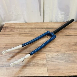 Lugged Crown 700C Chromoly Fork Caliper 1 1/8 Threadless 300mm Blue & White - Picture 1 of 13