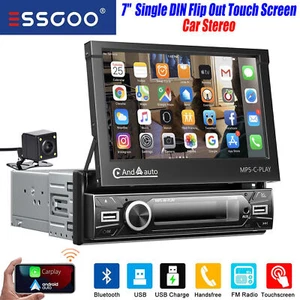 7" Flip Out Single DIN Car Stereo Radio Apple Carplay Android Auto with Camera - Picture 1 of 15