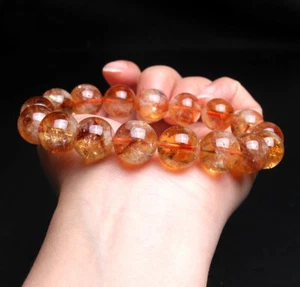 Pulsera de cuentas de cristal de cuarzo fantasma pirámide amarilla natural de 13,2 mm C0209 - Imagen 1 de 6