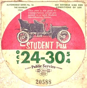 1954 THE RAMBLER 1905 - AUTOMOBILE SERIES #16 - ST LOUIS STUDENT BUS PASS - Picture 1 of 1
