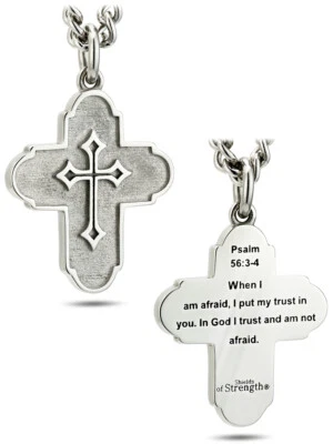 Collar Cruz Intrépida de Acero Inoxidable para Hombre - Salmo 56:3-4 Escudos de Fuerza Foto 1 de 4