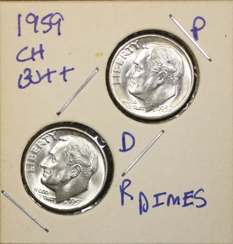 1959 P&D Roosevelt Dimes CH BU US Coin From OBW Rolls Cover