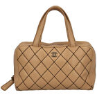 Chanel Wild Stitch Handbag Leather Womenhandbag Beige Used
