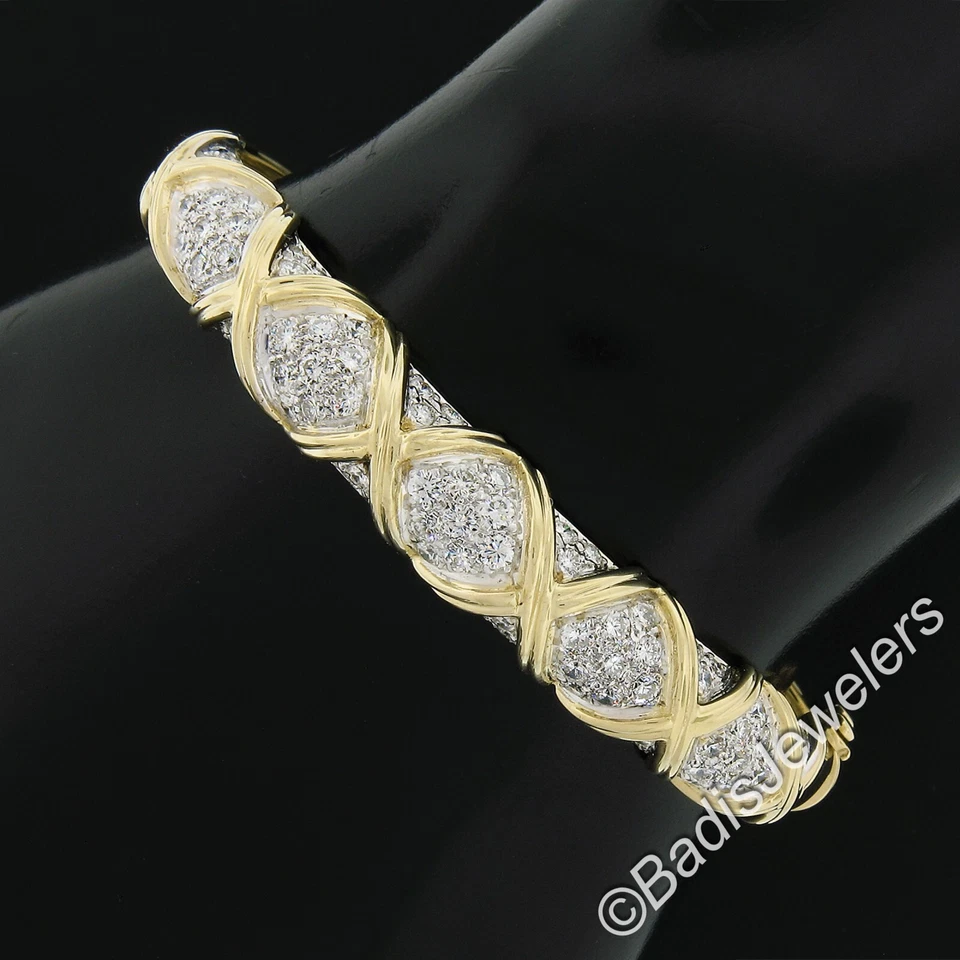 Brazalete Brazalete Estate Oro Amarillo 14k 2.65ct Redondo Pavé Diamante Figura X Bisagras Foto 1 de 1