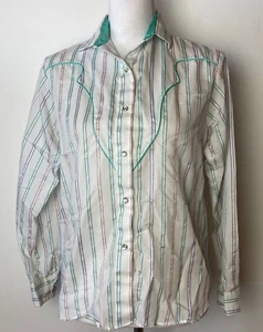 Vintage Pearl Snap Down Womens Top Shirt Juniors Sz 7 Striped White Western Wear - Picture 1 of 10