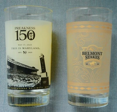 NEW 2025 Preakness Stakes Horse Racing Glass Plus 2025 Belmont Stakes Glass ! - Image 1 of 3
