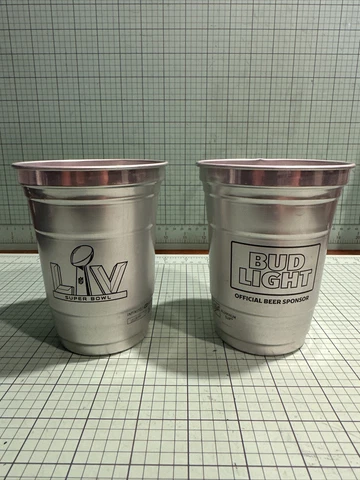 Set of 2 Super Bowl LV 55 Ball Aluminum Beer cups Bud Light TAMPA BAY BUCCANEERS Cover