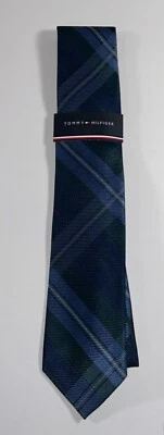 Tommy Hilfiger Hombre Seda/Poliéster Corbata Cuadros Verde/Azul NUEVO Foto 1 de 4