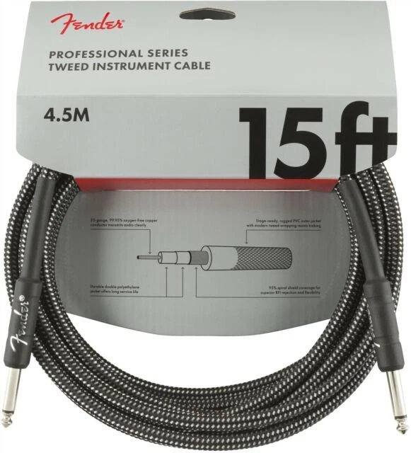 Fender Professional Series 15' Tweed Instrument Cable - Gray