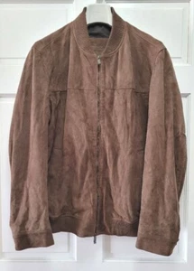 Massimo Dutti Brown Suede Goat Leather Full Zip Moto Bomber Jacket - Size Large - Picture 1 of 8