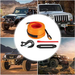 Synthetic Winch Rope Winch Line Cable Rope w/ Winch Hook Fairleads 3/8" *100 FT - Picture 1 of 17
