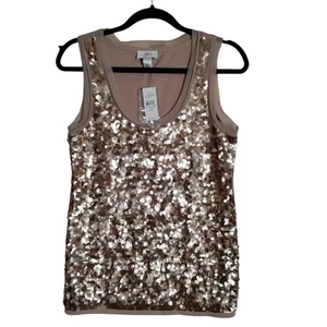 LOFT Ann Taylor Gold Sequin Sleeveless Tank Shirt Size Medium New Y2K - Picture 1 of 10