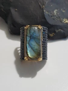 ENORME anillo de oro sobre esterlina de labradorita y espinela de ley Rarezas Carol Brodie - Imagen 1 de 22