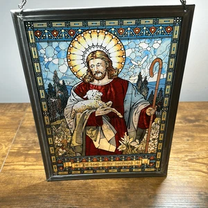 Vintage Stained Glass Suncatcher The Lord is my Shepherd Religious Jesus - Picture 1 of 7