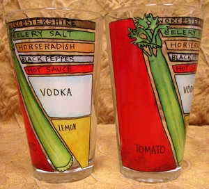 2 Classic Bloody Mary Cocktail heavy glass tumblers w/ingredients-16oz. cap. - Picture 1 of 4